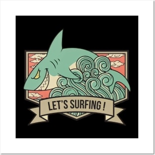 shark, lets surf Posters and Art